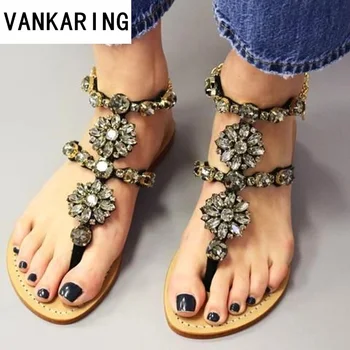 

new summer shoes woman sandals women rhinestones chains flat sandals Thong crystal flip flops girls date shoes gladiator sandals