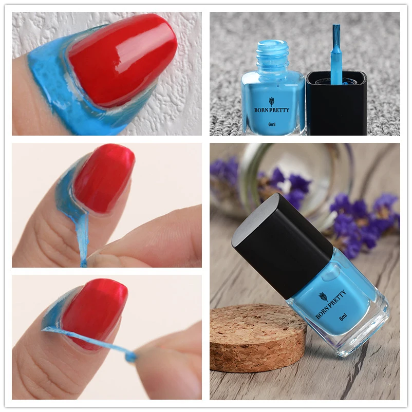 BORN PRETTY 6ml Blue Nail Liquid eel Off Base Coat Easy Clean Care Nail Polish Nail Art Liquid Palisade Nail Art Latex