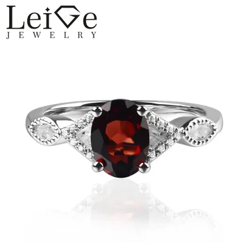 

925 Silver Real Garnet Ring Oval Cut Prong Setting Red Gemstone Promise Wedding Rings for Women Janurary Birthstone