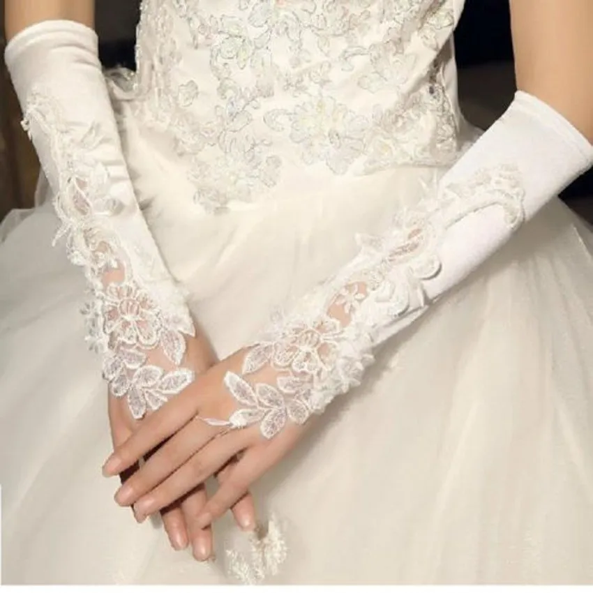 2015-White-Ivory-New-Lace-Women-Bridal-Gloves-Appliques-Pearls-Sequined-Fingerless-One-Size-Elbow-Wedding