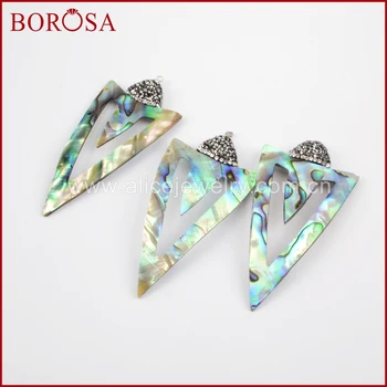 

BOROSA 5PCS Triangle Natural Abalone Shell Charm Bead Paved Rhinestone Druzy Pendant Gems Jewelry for Women Necklace JAB652