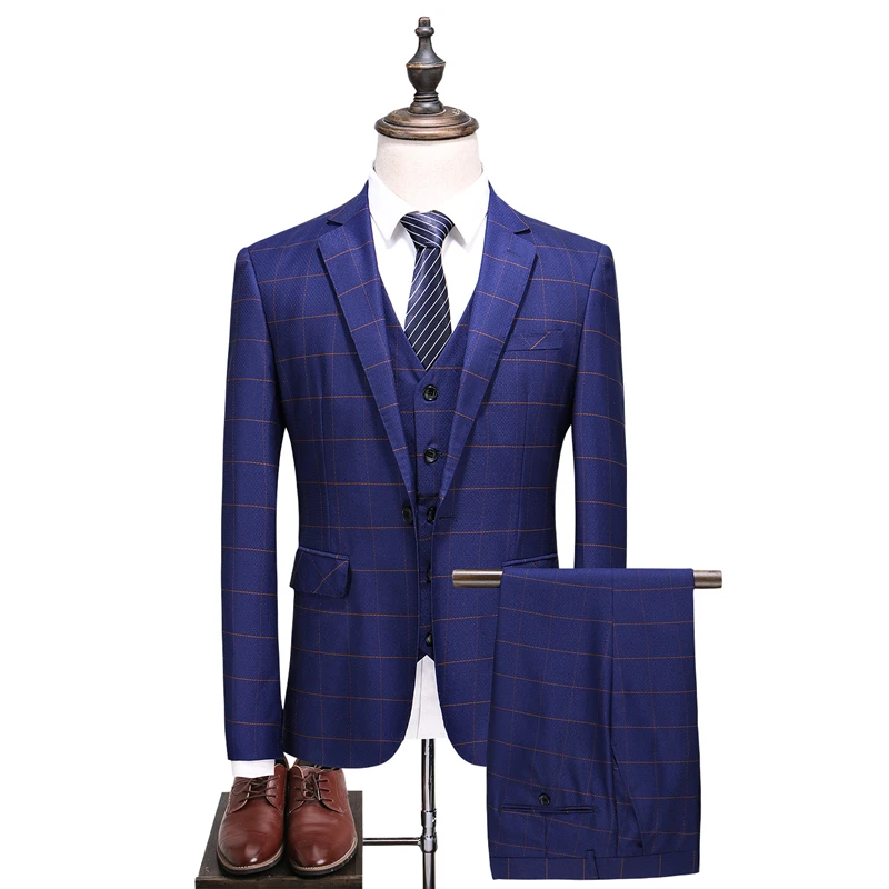 

Horizontal Striped Suit Men 2018 Slim Fit Mens Wedding Suits With Pants Luxury Formal Suits Tuxedo Blue Red Jacket Pants Vest