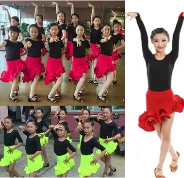 Ruffle Dance Skirt For Girls Children Kids Latin Dance Dress Patterns Unequal Practice Ballroom Tango Salsa Dancing Skirt