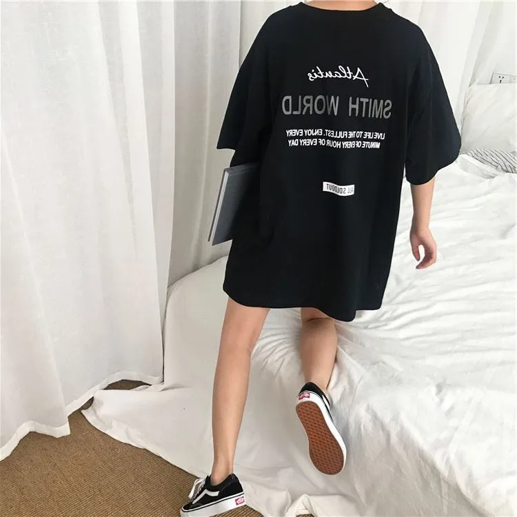 T-shirts Women 2020 Chic Solid BF Loose Ulzzang T-shirt Top Tee Womens Letter Print School Couple Korean Style Hip Hop All-match