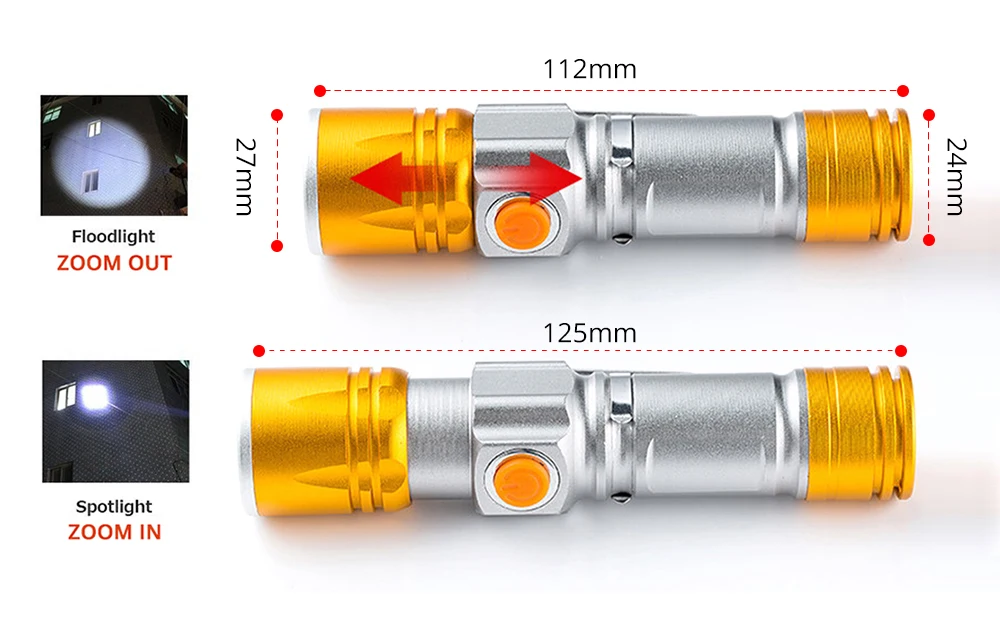 Top Bicycle light 4 color LED portable flashlight built-in rechargeable lithium battery USB charging waterproof zoom 3 mode lighting 7