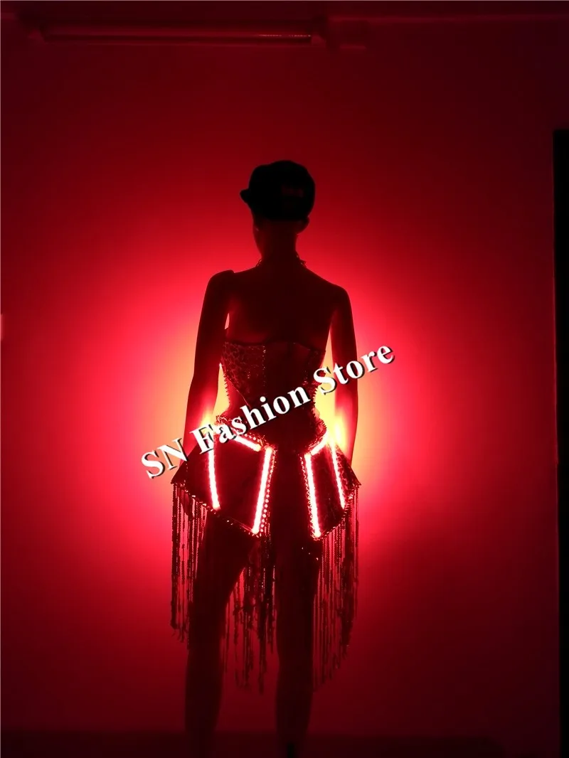 SS1-2 RGB Яркая сексуальная певица Bellydance Бальные LED костюм светло костюмы Подиум носит DJ бюстгальтер одежда платья этап