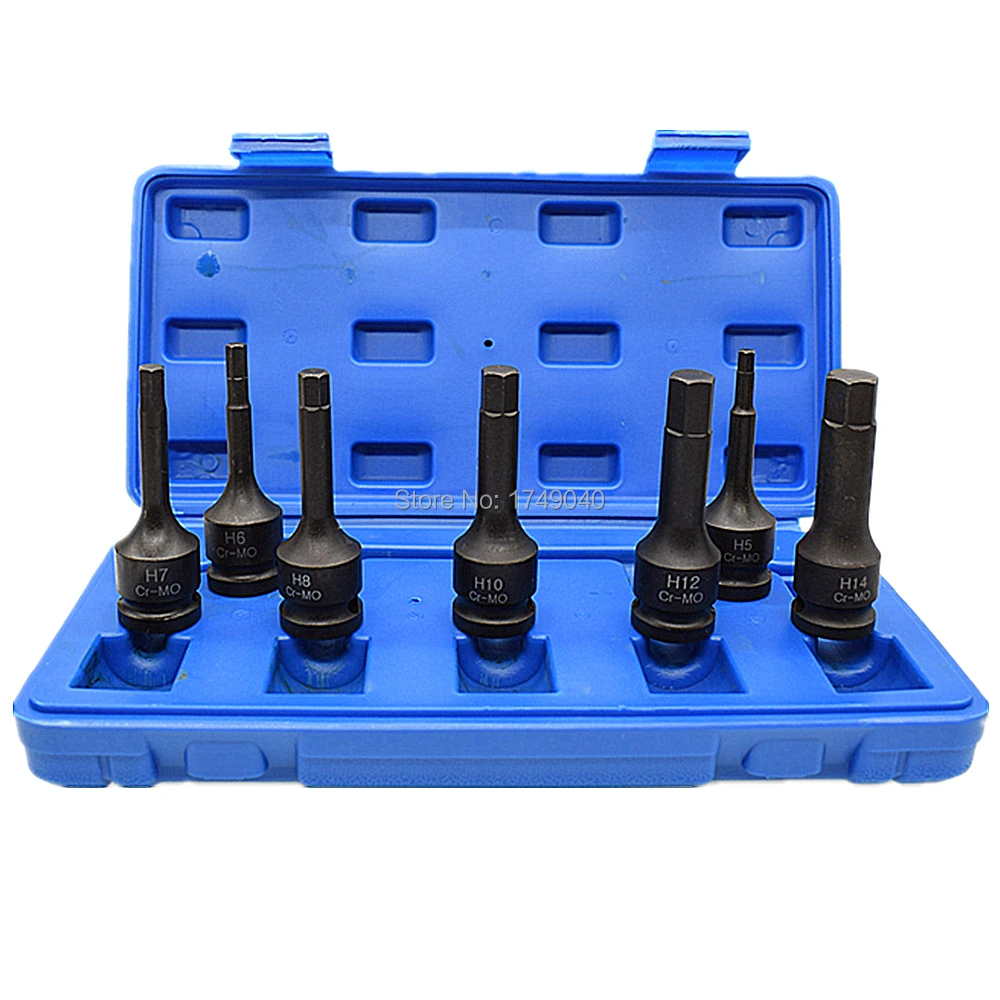 

7pc Hex Bit Socket Set 1/2" Square Drive 78mm Long Impact Allen Keys H5 H6 H7 H8 H10 H12 H14 Hex Head Socket Bit Metric 5mm-14mm
