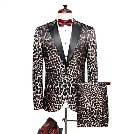 

2018 new arrival leopard print tuxedo mens dress suits plus size 4xl mens designer clothes (jacket +pant )