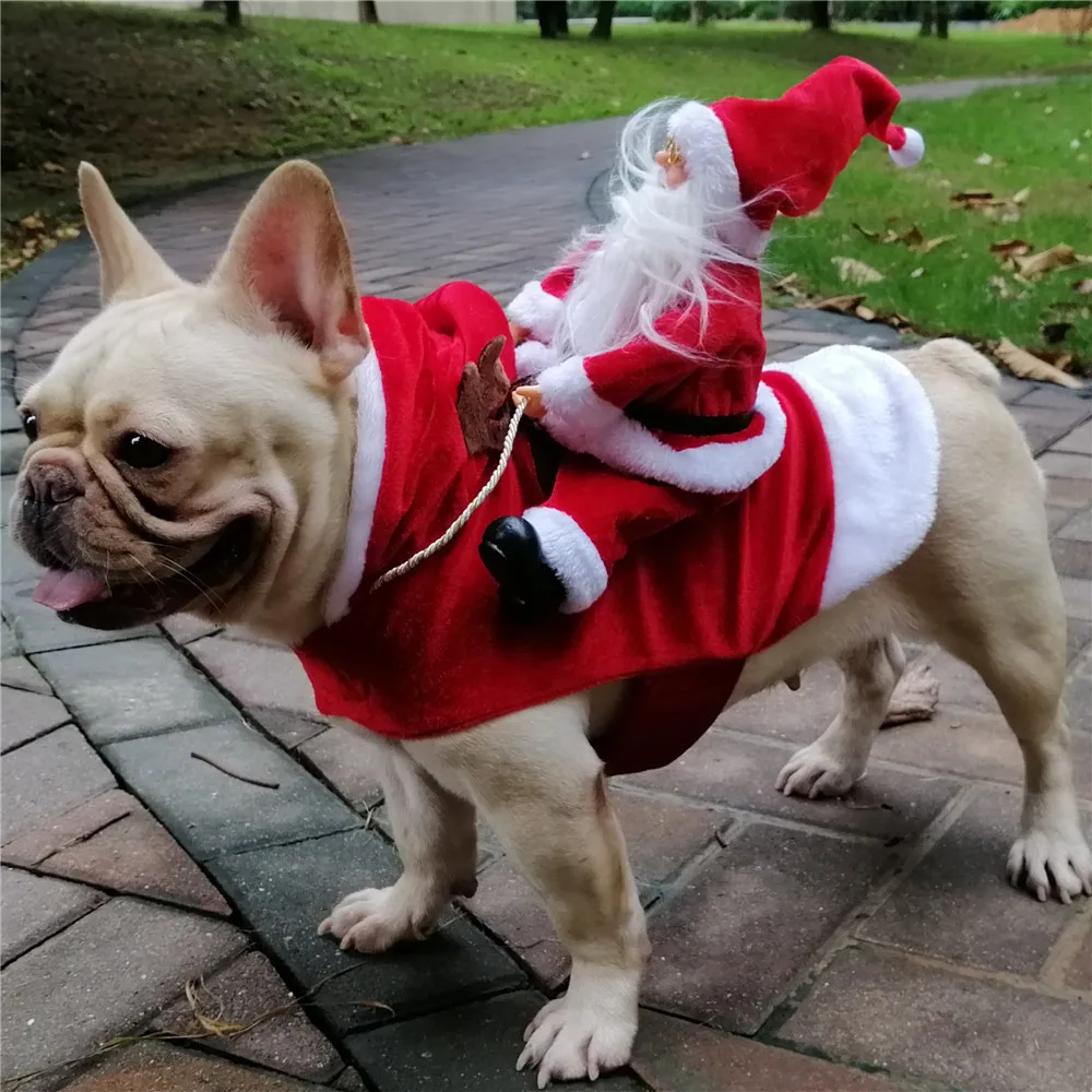 Dog Costume Christmas Pet Dog Clothes Funny Riding Santa Costume for Small Medium Large Dogs Adjustable Pet Gift Clothing Outfit