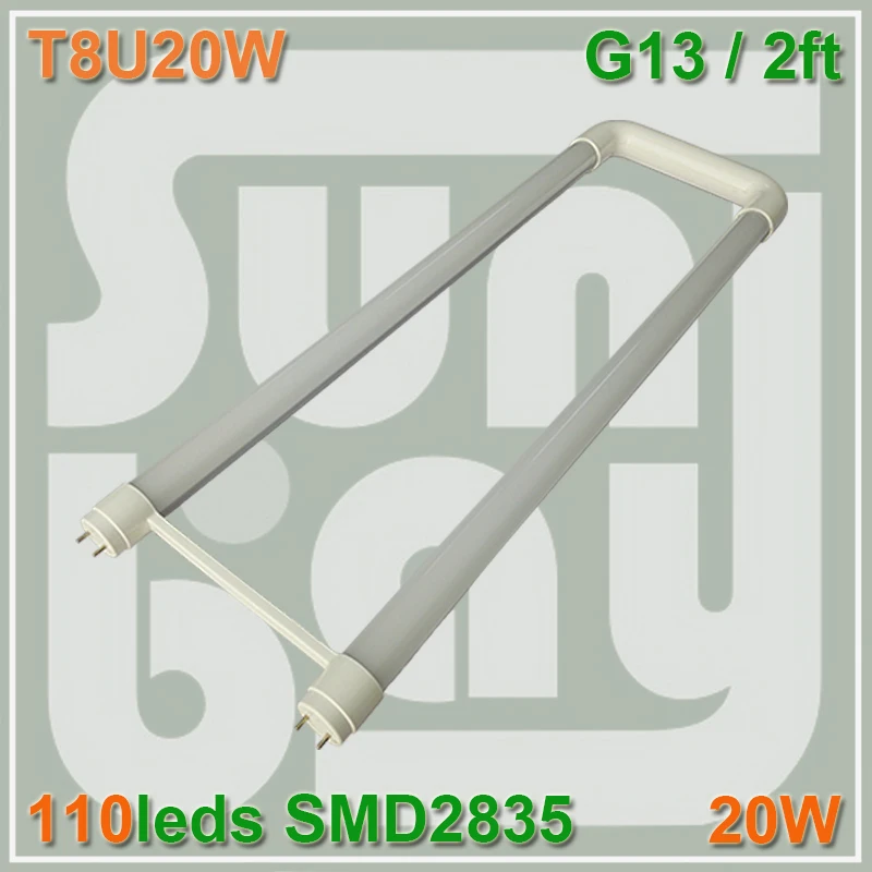 

12pcs/lot THE NEWEST ENCONOMIC T8 LED U-shape TUBE 2ft 20W Milky Clear cover available Replace to existing fluorescent fixture
