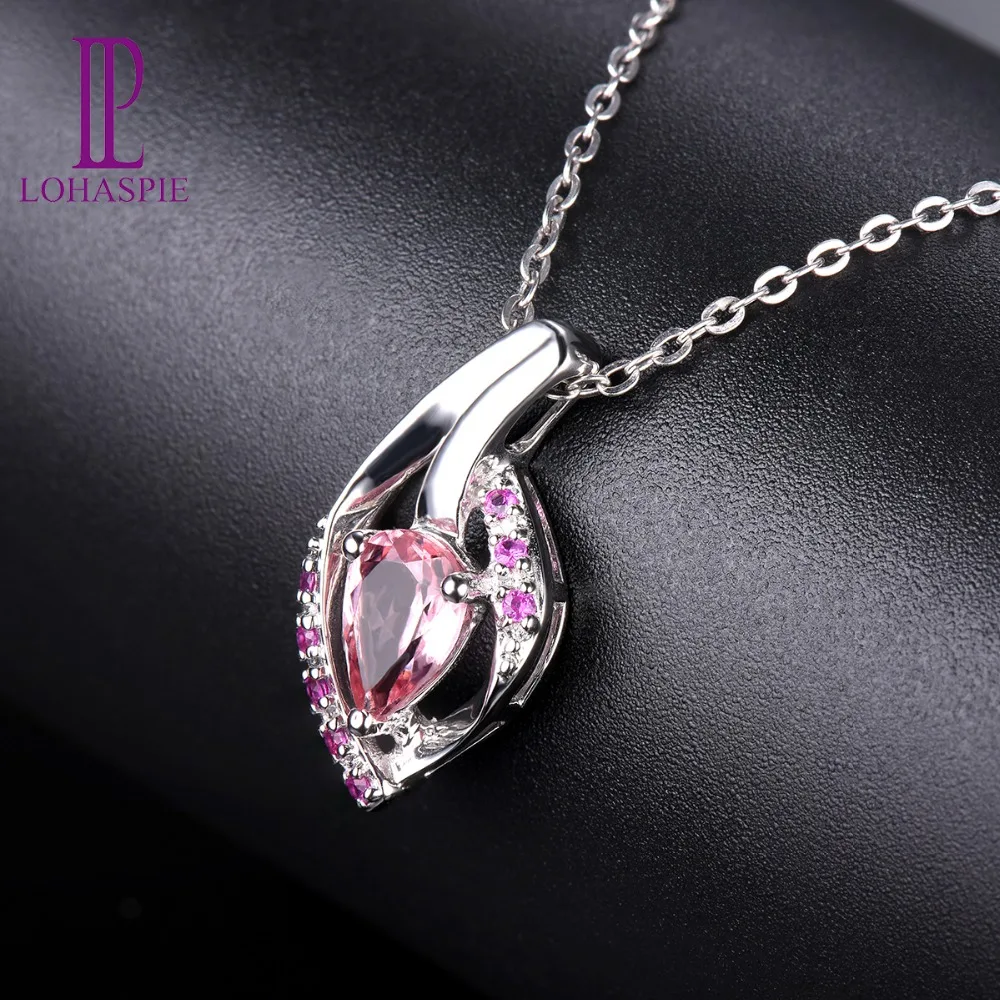 

Lohaspie Ruby White Golid Pendant Solid 18K Natural Gemstone Pink Tourmaline Fine Fashion Stone Jewelry For Women's Gift New