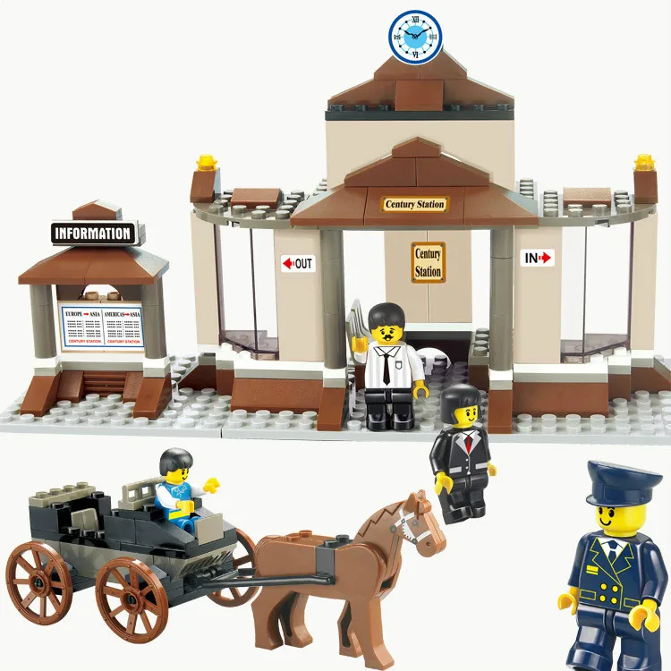 

Sluban 0230 Railway Station Waiting Hall With Horse Carriage DIY Enlighten Building Block Sets Model Toys Compatible With Lego