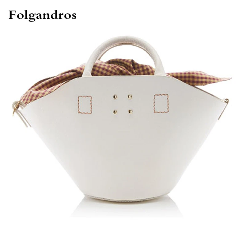 

New Summer Bucket Bags Unique Designer Basket Plaid Bucket Large Capacity Casual Tote High Quality Leather Women Purses Handbags