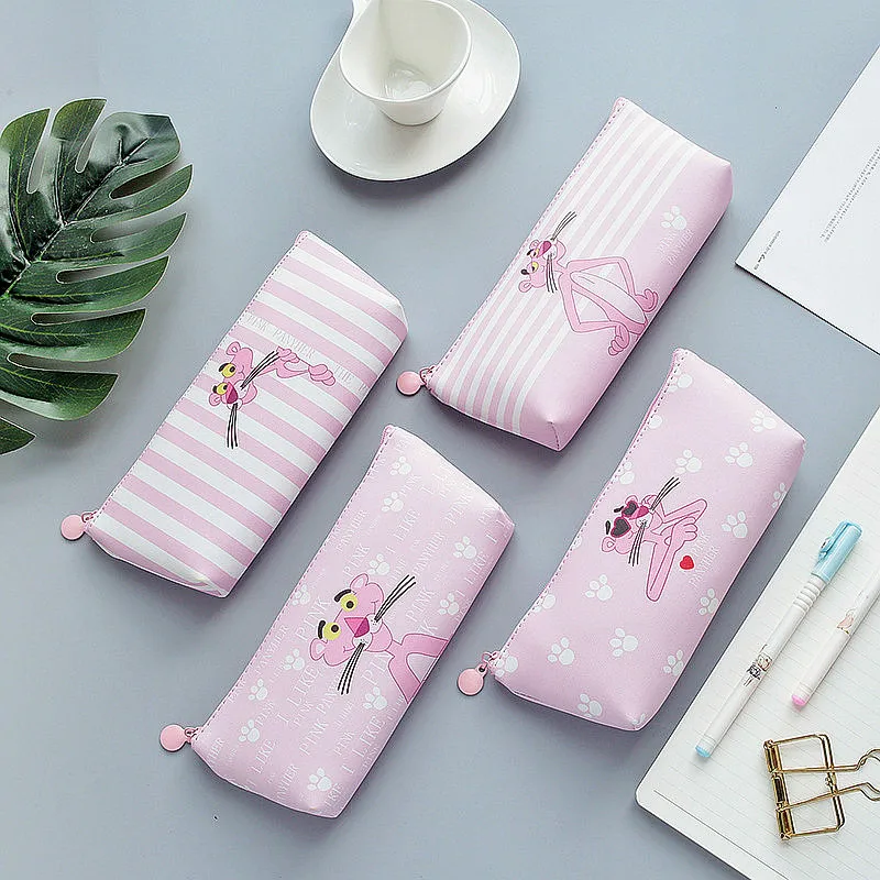 

Kawaii Pencil Case Pink Pencil bag School Supplies Cute Naughty leopard Pencilcase Stripe dot Pen box Student Cartoon Stationery