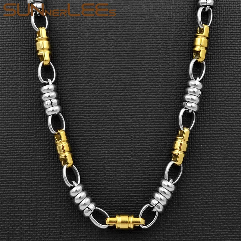 

SUNNERLEES Fashion Jewelry Stainless Steel Necklace 6mm Geometric Link Chain Silver Gold Color For Men Women SC68 N