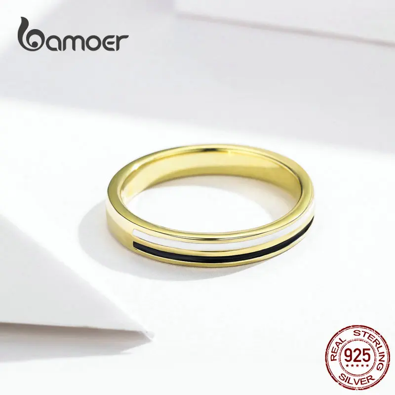 BAMOER Золотое обручальное кольцо для аутентичного 925 пробы Серебряное эмалированное кольцо на широкий палец для модных ювелирных изделий мужские подарки SCR523