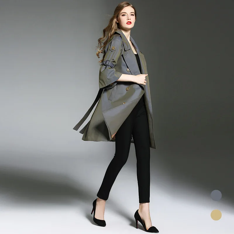 Kaki vent Outwear Royal 2018 Burdully Coupe Mode Haute Noir Femmes Mince Manteau Longue Automne Pour Qualité Nouveau Hiver Avec Tranchée bleu Ceinture 1FxHwq0vF