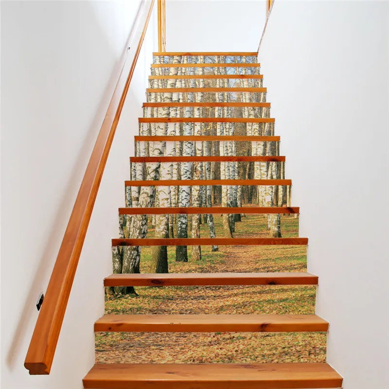 

13 Pieces/Set Creative DIY 3D Stairway Stickers Birch Forest Pattern for Room Stairs Decoration Floor Staircase Wall Sticker
