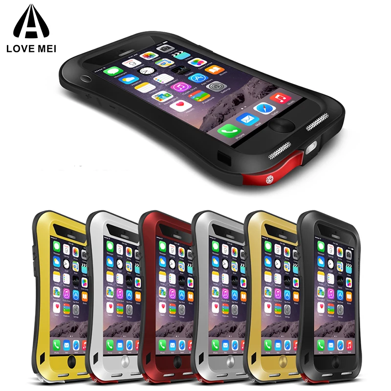 Gorilla glass) LOVE MEI Armor Case For iPhone 6 6s Plus Metal Aluminum Cover 6Plus Water/Shock/Rain Proof |