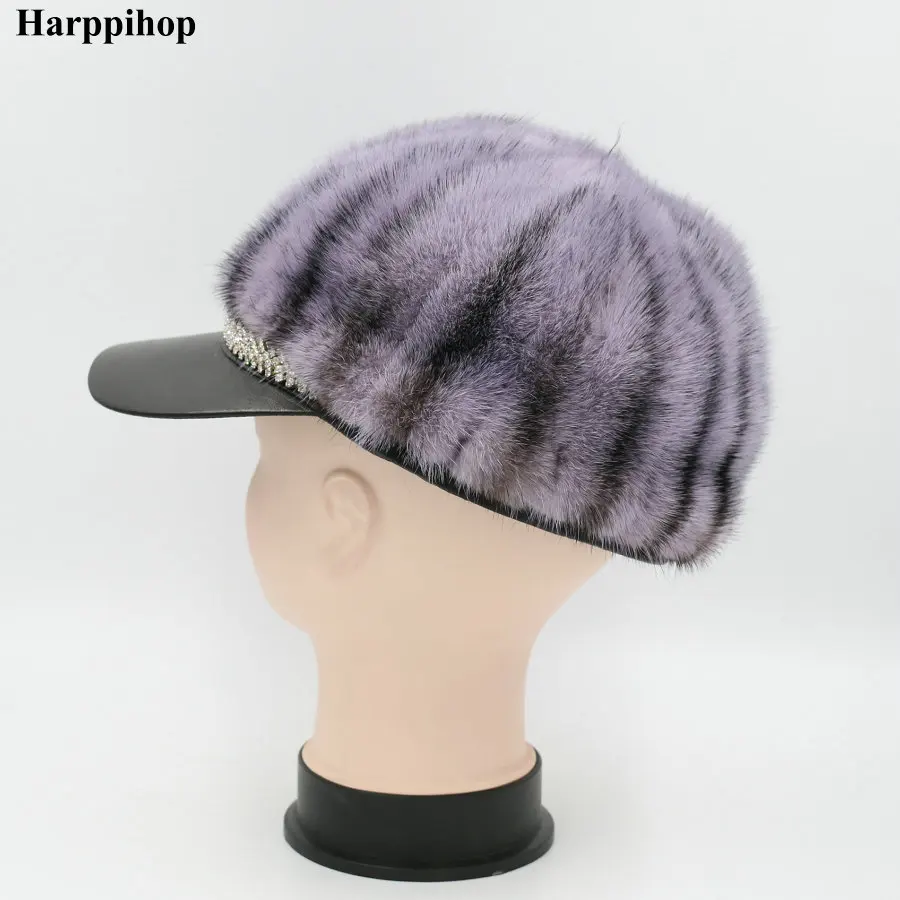 Harppihop натуральный мех норки дамская шляпа без полей сохраняет тепло холодный эффект вязаные шапки шапочки для женщин девушек леди высокого качества