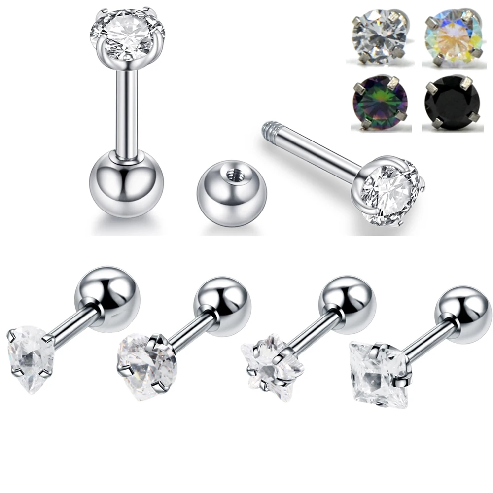 

1PC CZ Gem 16G Barbell Crystal Zircon Ear Cartilage Bar Tragus Helix Stud Earrings Piercing Lip Nose Stud Body Jewelry