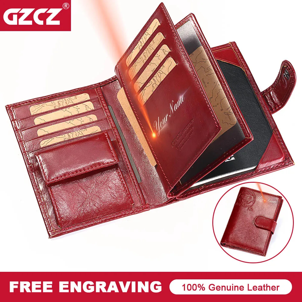 Genuine Leather Women Travel Wallets Passport Wallet Card Passport
