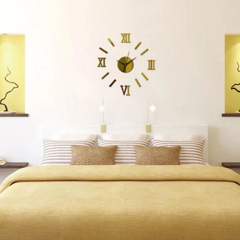 

OOTDTY DIY Wall Clock 3D Acrylic Mirror Sticker Roman Numerals Removable Home Decor 3D Wallpapers For Living Room