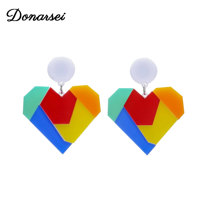 Donarsei мода хит цвет сердце акриловые серьги для женщин преувеличенный ацетат серьги-гвоздики эффектные ювелирные изделия