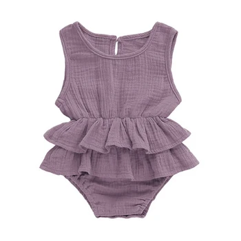 

2020 New Summer Newborn Baby Girl Bodysuit Sleeveless Ruffle Hem Cotton Outfit