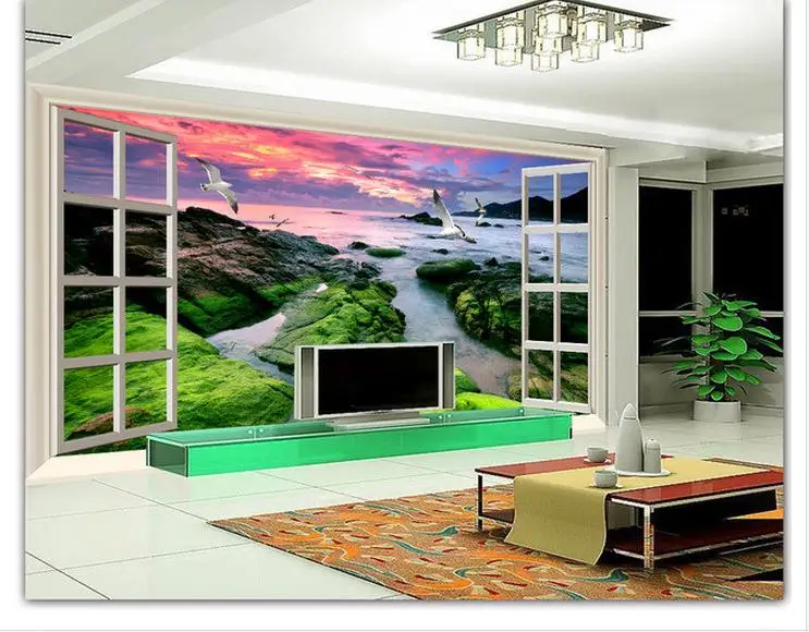 Индивидуальные 3d обои 3d настенные фрески Ocean пейзаж за окном 3 d ТВ установка стены красоты Настенные обои комнаты
