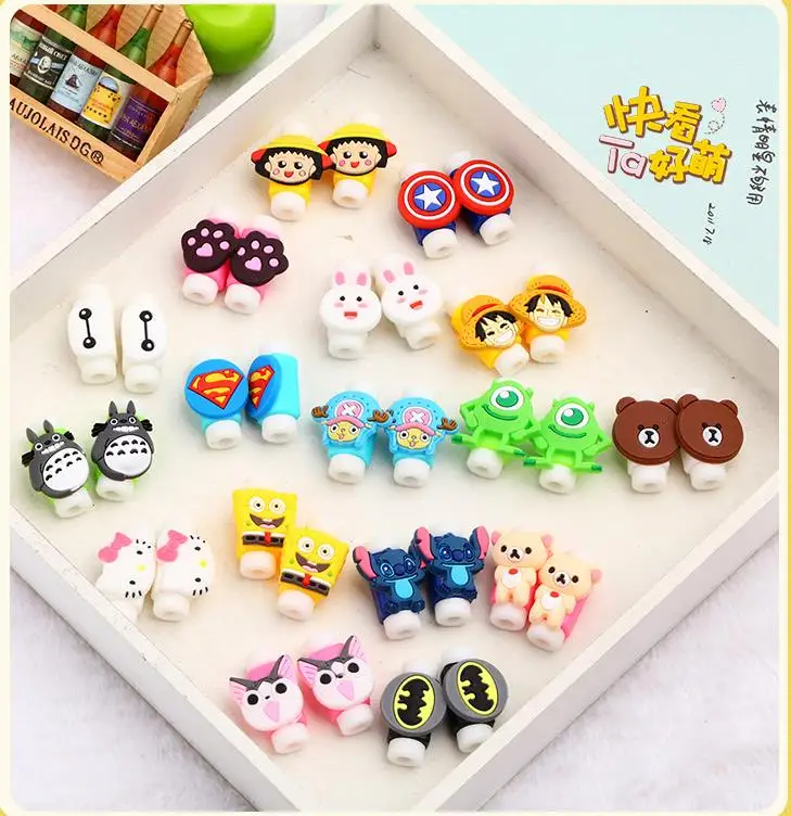 

50Pcs Cartoon USB Cable Earphones Protector Colorful Cover Cable Winder Data Line Protection Sleeve For iPhone Xiaomi Huawei