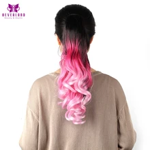 Neverland 20″ 50cm Synthetic Claw On Hair Extensions Pink Rainbow Ombre Ponytails Wavy Hair Tail