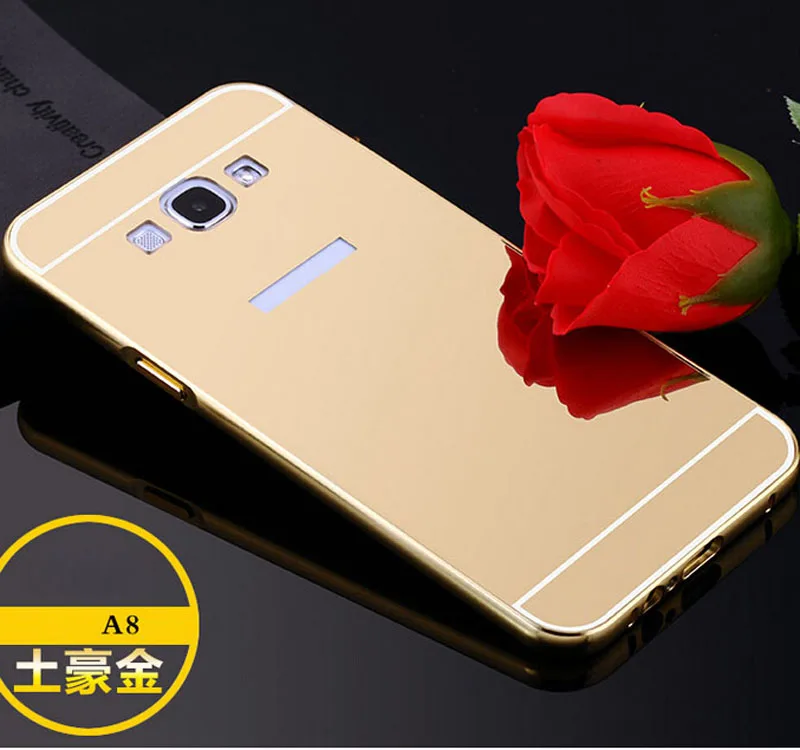 For Samsung Galaxy  A8 A8000  New Luxury High Quanlity Mirror Aluminum Case Metal Frame Ultra Slim Acrylic Back Cover Metallic