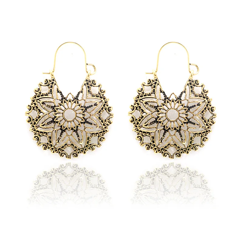 

Gypsy Vintage Dangle Earrings For Women Ethnic Hollow Flower Hanging Drop Earrings Indian Trible Jewelry Accessories
