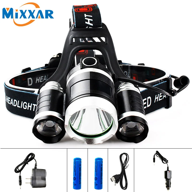 EZK20 LED 13000LM Cree XM-L T6 R5 Headlight Head Lamp Fishing Light LED Headlamp +2pcs 18650 5000mah Battery Charger+Car Charger