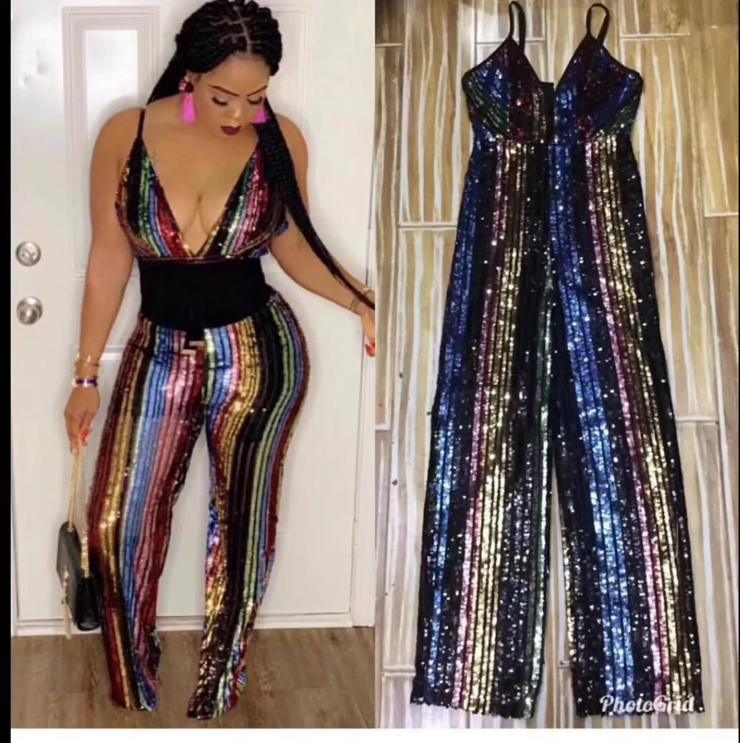 Buy Wholesale new Jumpsuits Colorful Sequin V neck