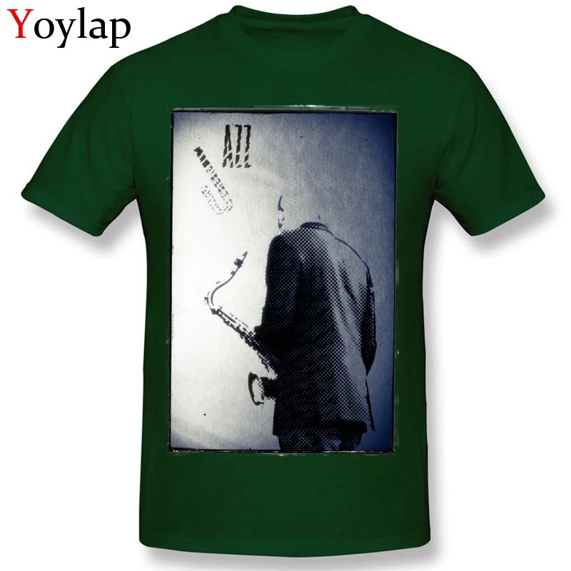 Faddish Summer T-Shirt Summer/Autumn 100% Cotton Round Neck Tops T Shirt Short Sleeve Print Saxophonist. Jazz Club Sweatshirts dark green