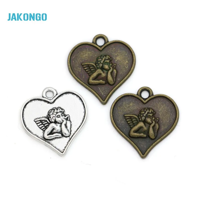 JAKONGO античное серебро/бронзовое покрытие Cupid Love Angel Heart Charms DIY Подвески ручной