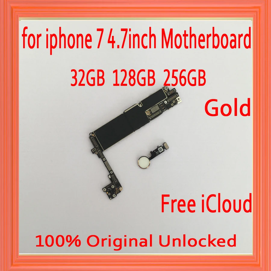 

Good Tested,Gold for iphone 7 Motherboard with Touch ID,Original unlocked for iphone 7 Mainboard with OS System,32GB 128GB 256GB