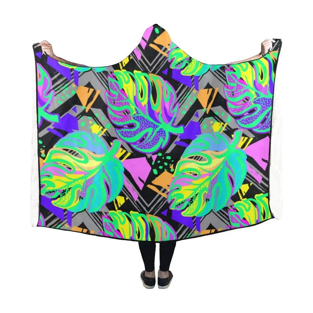 

Portable Wearable Fluffy Custom Hooded Blanket Woods Colorful Palm Trees Wearable Comfotable Hooded Throw Wrap RobeBed Blanket