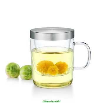 

Well Designed Clear Heat Resistant Tea Cup with Infuser and Stainless Steel Lid ,Teaware