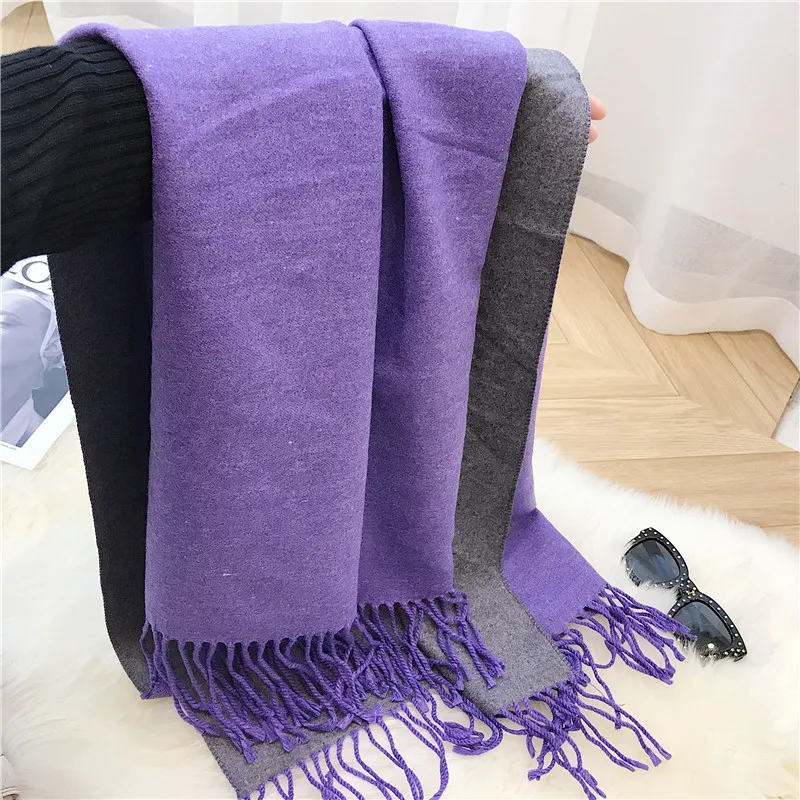 Female new 10 colors tassel scarf monochrome double-sided warm shawl imitation cashmere bib