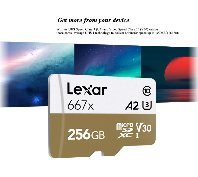 Original Lexar Professional 667x microSDXC UHS-I Micro SD Card 256GB 128GB 64GB A2 Class 10 V30 U3 UHS-I TF Card Memory Card