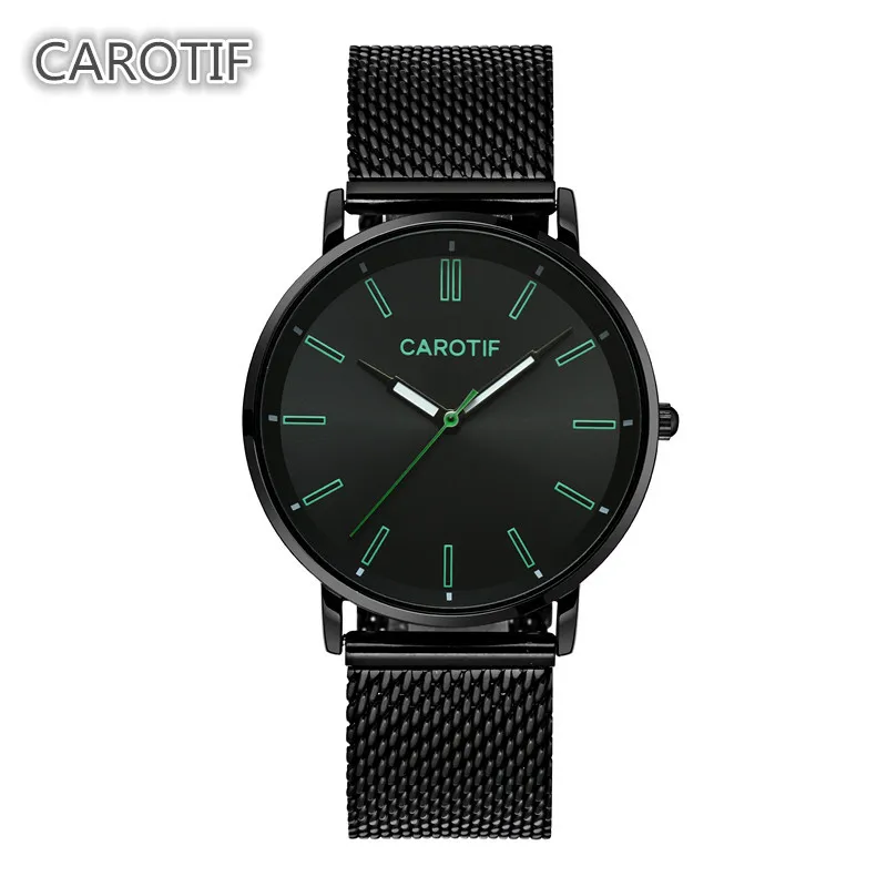 2017 carotif Relojes HOMBRE брендовые черные Dial мужская мода кварцевые часы стальной сетки