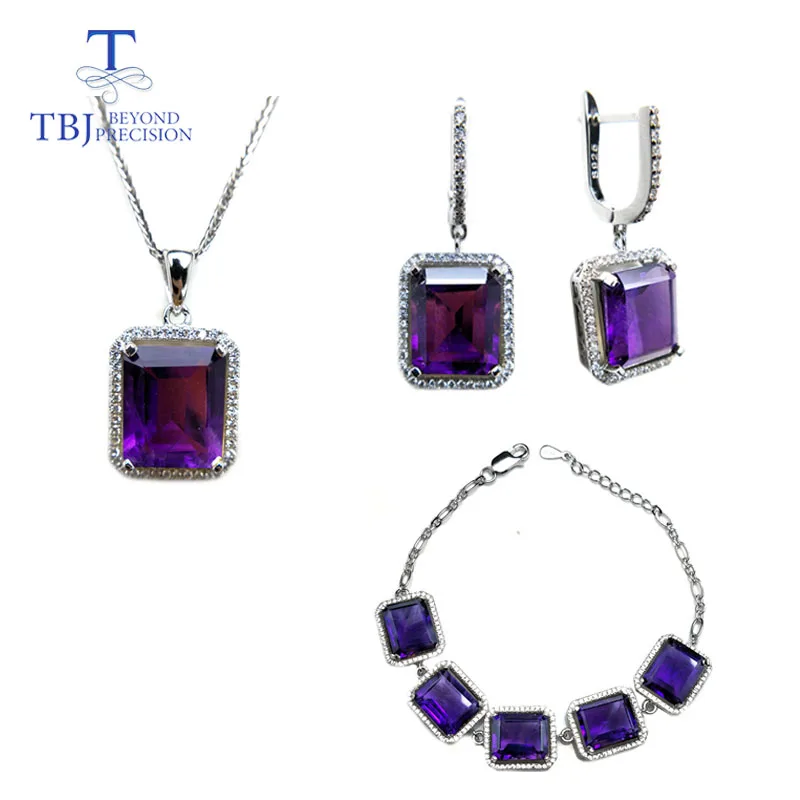 

TBJ,natural africe amethyst gemstone jewelry set in 925 silver,An engagement anniversary gift jewelry for women with gift box