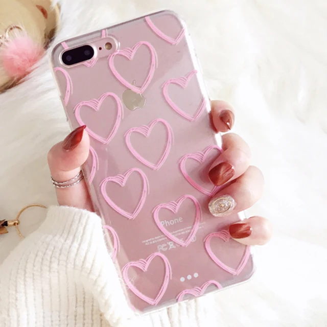 LOVECOM Phone Case For iPhone Xs Max XR XS 5 5S SE 6 6S 7 8 Plus X Ultra-thin Pink Love Heart Soft TPU Clear Phone Back Cover