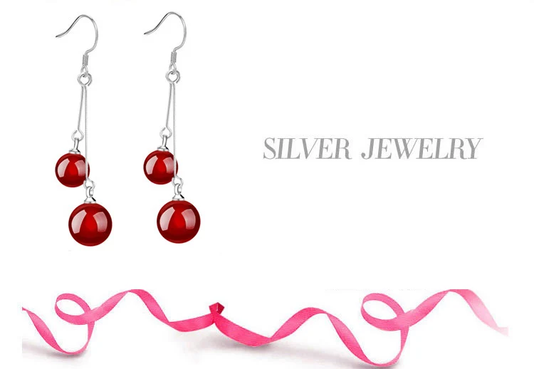 Модные серебряные серьги красный черный двойной натуральный камень женские высококачественные серебряные серьги вечерние ювелирные изделия