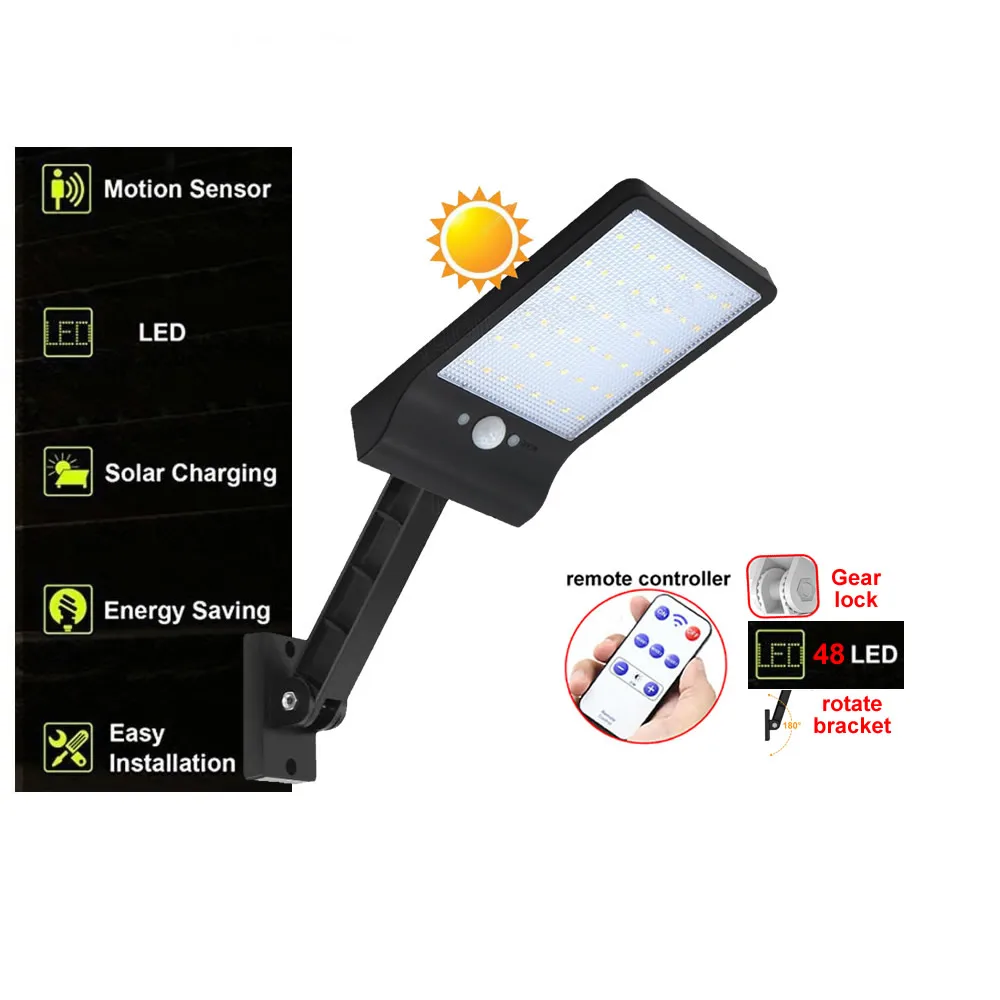 

48 LED Solar Light Human frared Motion Sensor Wall Lamp Security Outdoor Waterproof IP65 Garden Pathway pole spot Lamps