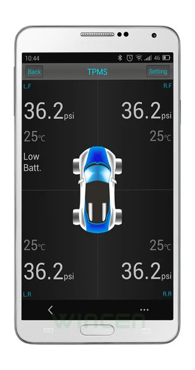 Android Bluetooth Беспроводная система контроля давления в шинах TPMS внутренние датчики Поддержка высокого низкого давления Температурная сигнализация