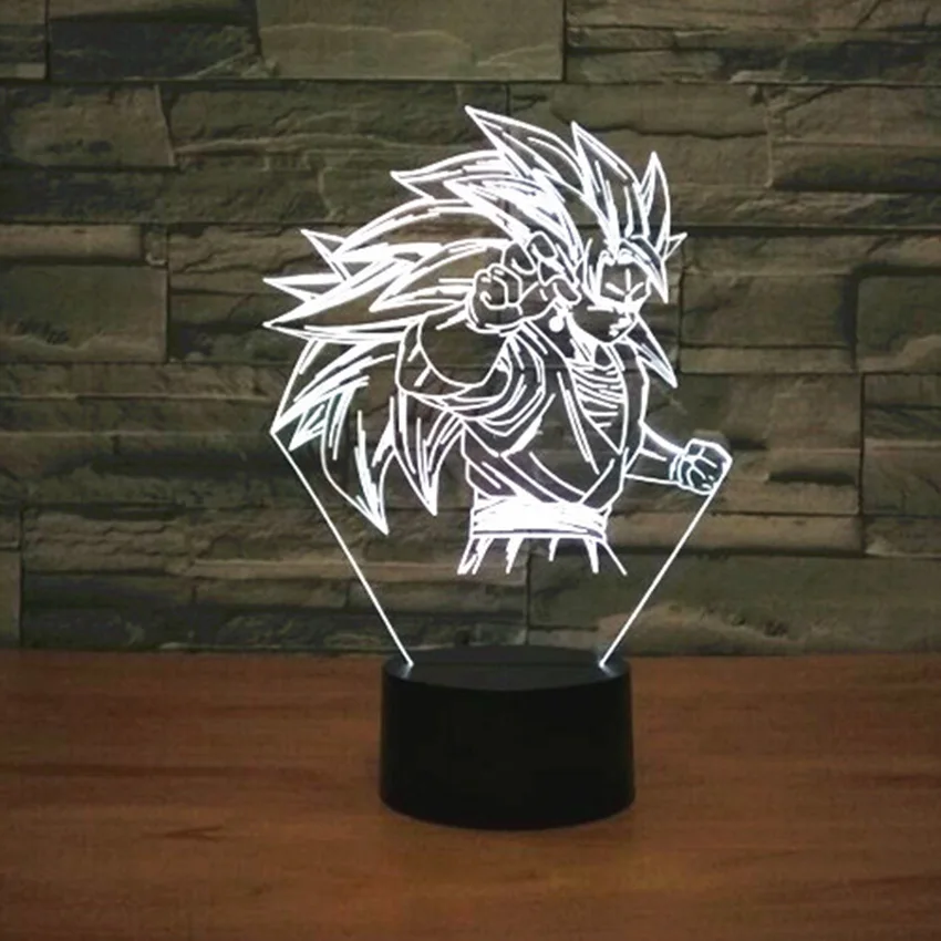 Dragon Ball Супер Saiyan God экшен фигурка Гоку 3D иллюзия настольная лампа 7 цветов